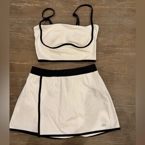 ALO Yoga White and Black Two-Piece Skirt Set